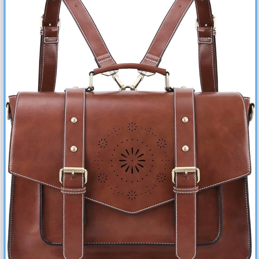 Womans Briefcase Messenger Laptop Backpack Bag Vegan Leather Quality Work Office